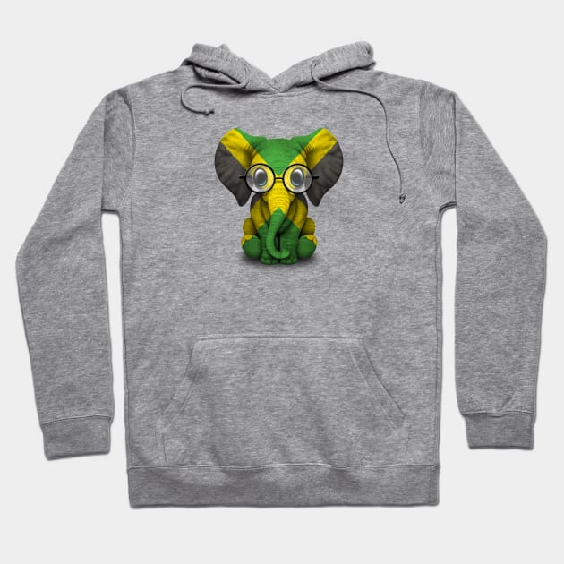 Baby Elephant with Glasses and Jamaican Flag Hoodie by jeffbartels